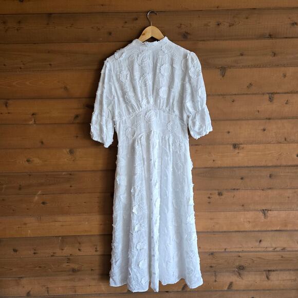 Vita Grace Dress Sierra Embroidered Cotton Summer Day Floral White Button Boho - Picture 3 of 8